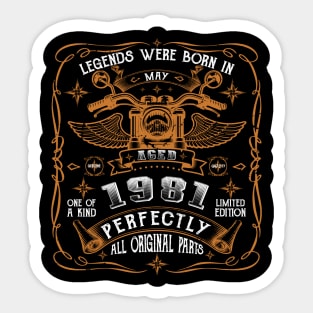 Legends Born In May 1981 40th Birthday Gift Sticker